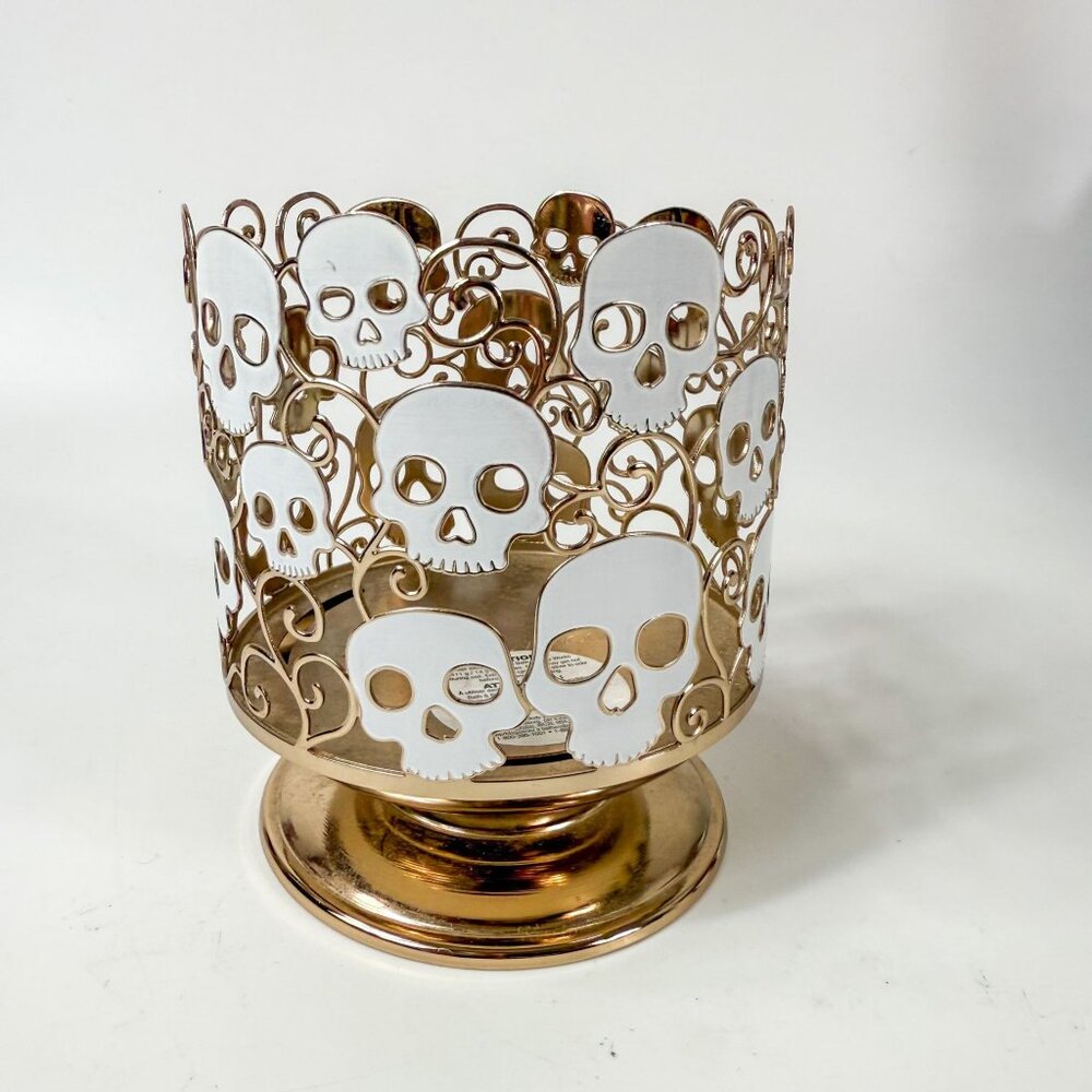 Bath & Body Works Gold Tone White Skulls 3-Wick Pedestal Candle Holder